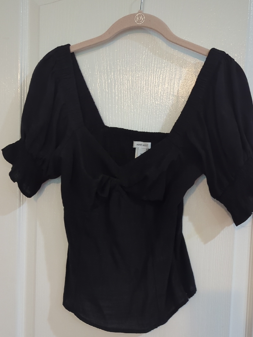 Nine West Black Puff-Sleeve Square Neck Blouse XS